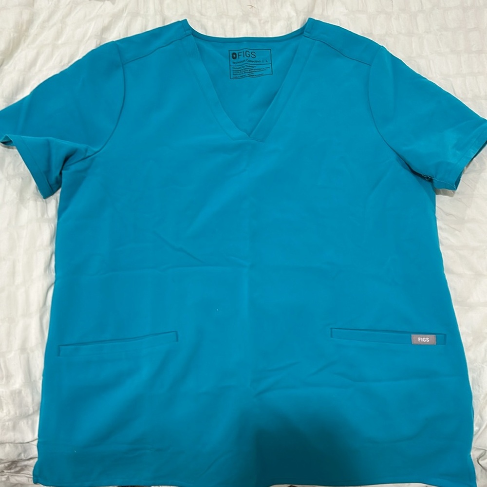 Figs Women's Large Casma Teal V-Neck Scrub Top